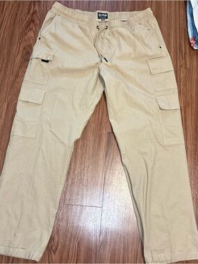 Men's Cargo Pants with Drawstring Waist - Khaki